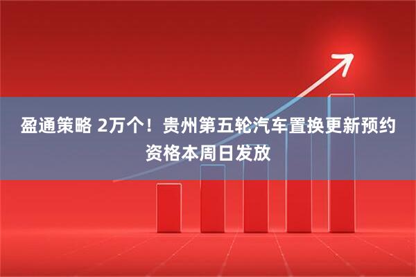 盈通策略 2万个！贵州第五轮汽车置换更新预约资格本周日发放